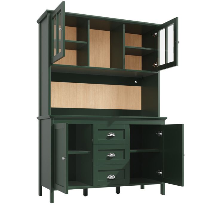 Buffet De Cuisine Vert 120x40x179cm Vaisselier Retro FloraGrace Pour Cuisine Avec LED Et Rangements 120x40x179cm