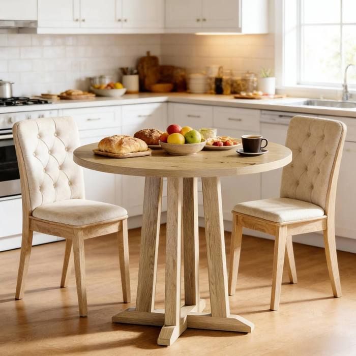 WOVREO Table ronde 80 cm en bois marron style rustique pour 2 à 4 personnes