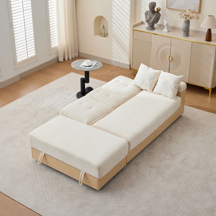 Canapé Convertible dAngle avec Pouf Coffre et 2 Tiroirs - TCQPZ - Dossier Réglable 3 Positions - Chenille et MDF - Beige