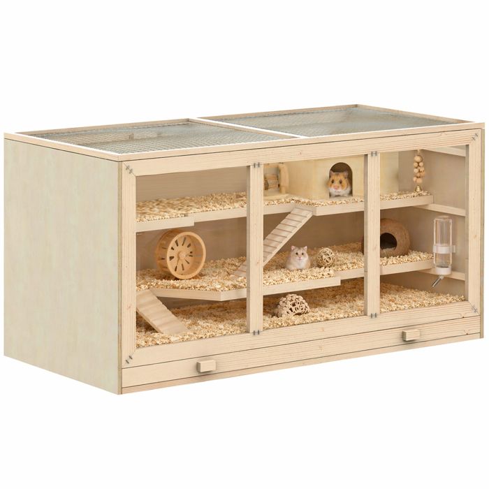 Cage à hamster cage gerbilles 2 niveaux toit ouvrable fenêtres cabane 2 échelle 115 x 57 x 55 cm effet bois naturel