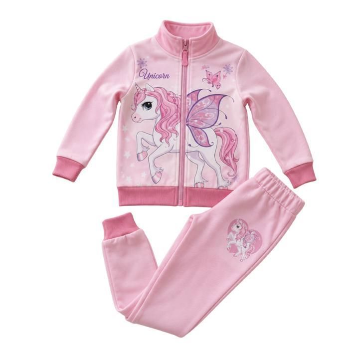 Ensemble jogging fille licorne enfant – Survêtement zippé 2 pièces - Rose