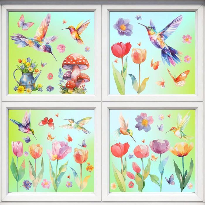 Autocolnts pour Fenêtre 9Pcs Electrostatique Stickers Fenetre Anti Collision Fleur Oiseaux Stickers Vitre Autocol FILM POUR VITRAGE