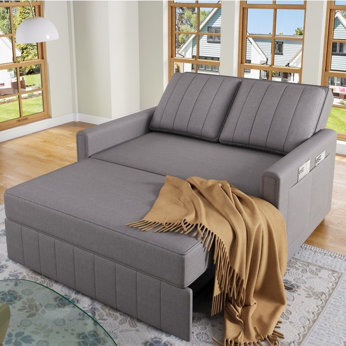 Canapé convertible lit dappoint 2 places 180 x 110 cm gris tissu mousse avec dossier 3 positions FOLYNA