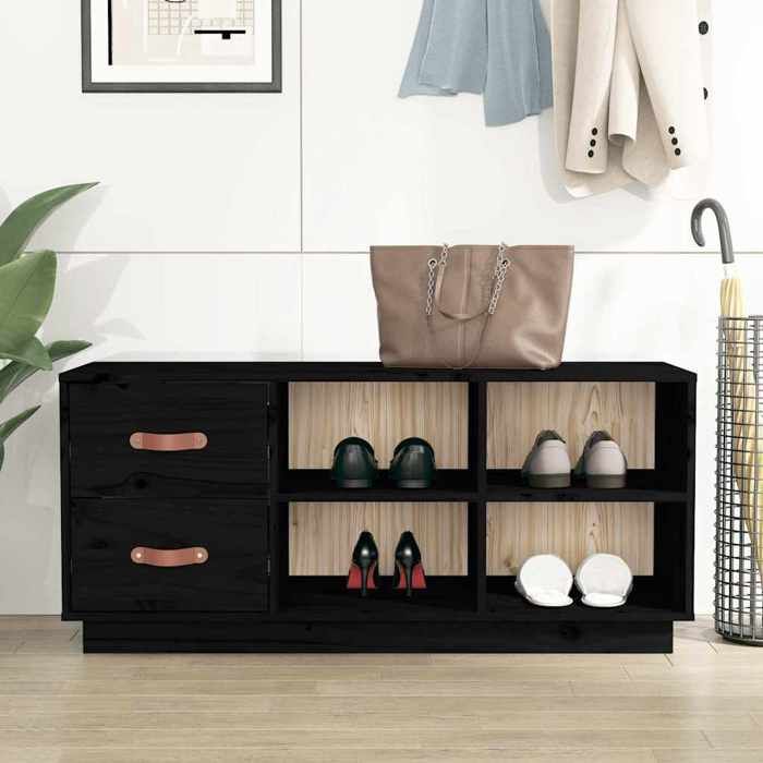 Banc de rangement à chaussures intérieur - VIDAXL - Armoire de couloir - Noir 100x34x45 cm Bois de pin massif@15937