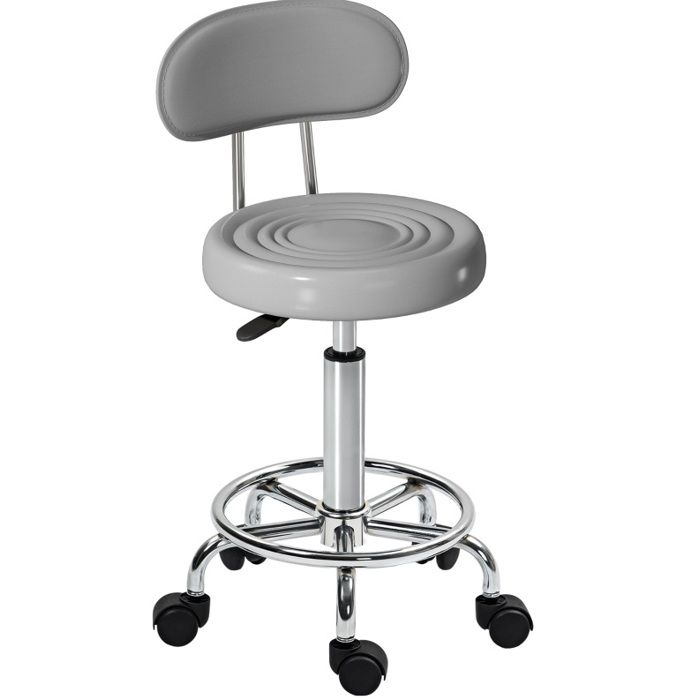 VUENOR Tabouret à roulettes 45x36x20 cm gris – avec dossier repose-pieds