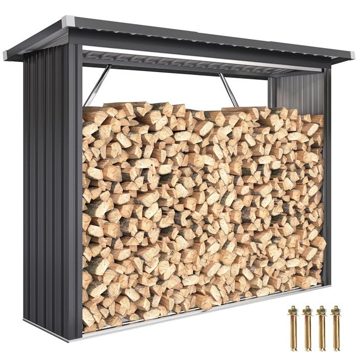 Abri-bûches couvert support pour bois de chauffage plancher surélevé toit incliné acier galvanisé 213x66 5x150cm gris Abri-bûches couvert support pour bois de chauffage plancher surélevé toit incliné acier galvanisé 213x66 5x150cm gris