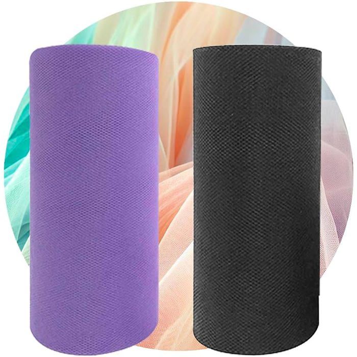 Tissu Tulle 2 couleurs Violette et Noir) 2 rouleaux 15cm 23 mètres 2 pièces Fêtes Mariages Costumes Violette et Noir noir TULLE
