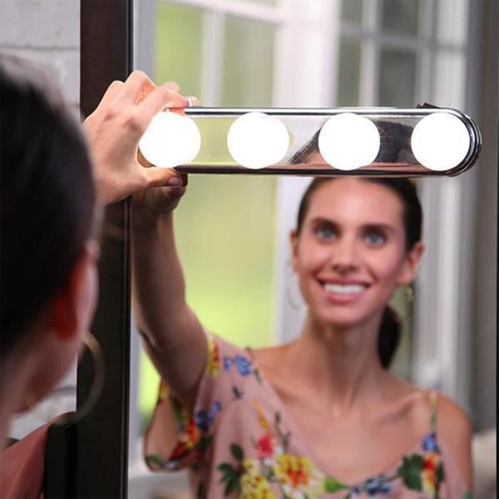 Lampe Miroir Lumière Maquillage à Ventouse 4 LEDs Blanc Super Brillant Ampoule Cosmétique Salle de Bain Portable