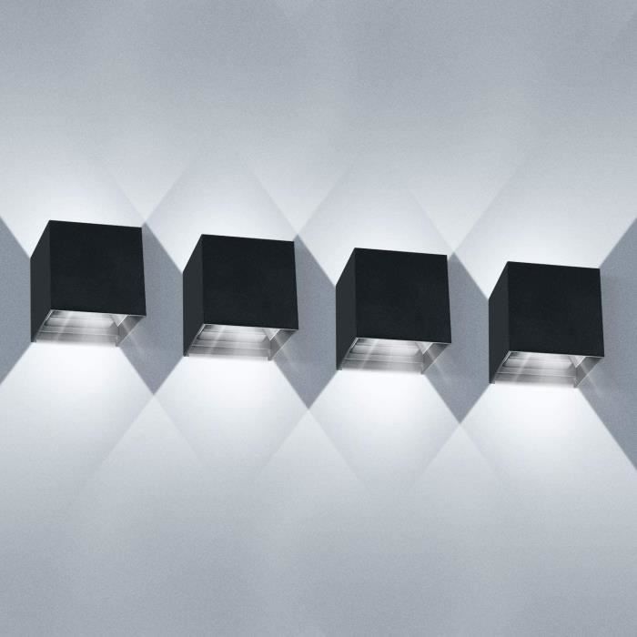 Applique Murale Interieur LED 12W 4 Pack Étanche IP65 Angle de Faisceau réglable Aplique Mural Moderne Blanc Froid(Noire)