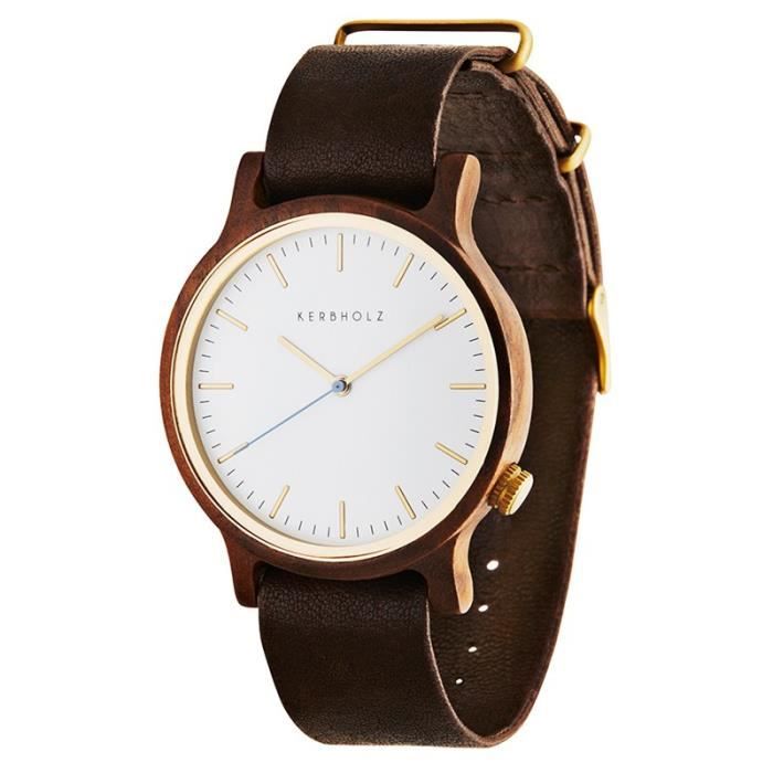 KERBHOLZ Montre en bois mouvement Suisse Ronda Walter Leather