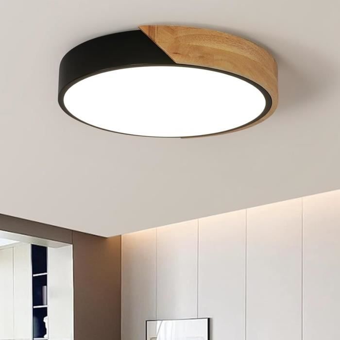 Plafonnier LED Bois Dimmable - Télécommandé 3000K-6000K - 32W Pour Salon/Chambre - 30cm Noir