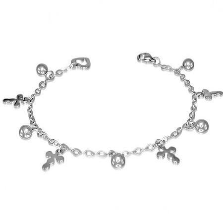 Bracelet - INCONNUE - 19cm - Acier Inoxydable - Réglable - Boules et Croix