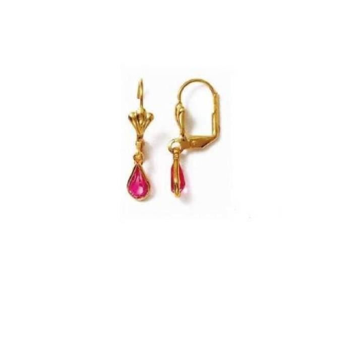 Boucles D'oreilles Dormeuses Plaqué Or Avec Cristal Bleu - Occasion