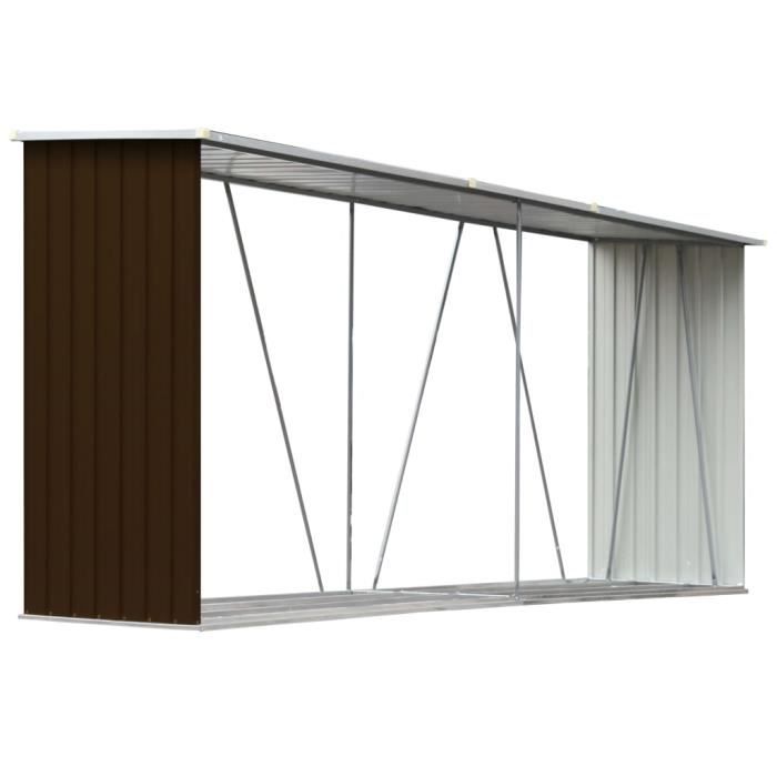 Abri de stockage de bois - ZHG- MODE&CHIC - Acier galvanisé - 330x84x152 cm - Marron