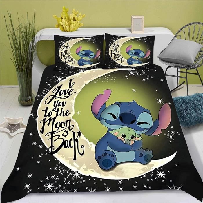 Parure De Lit Stitch 140x200 Cm - 100% Coton - Housse Couette Réversible + Taie 63x63 Cm - Enfant