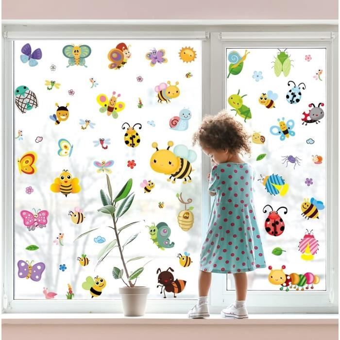 69 pièces) Stickers fenêtre enfant PAPILLONS + ABEILLES +