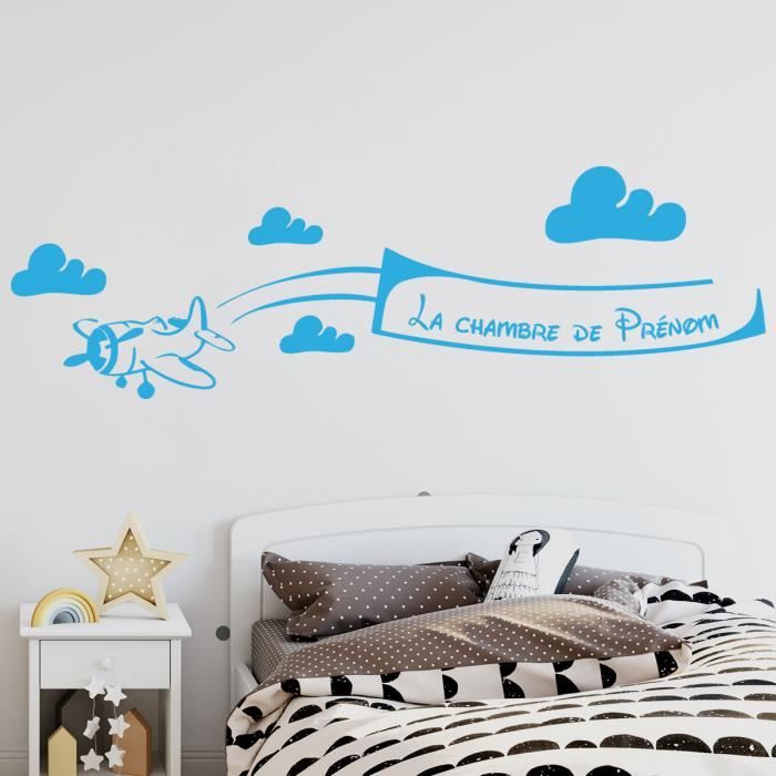 Stickers Muraux Deco Chambre Enfant Sticker Avion Chambre Bebe Avec Prenom Au Choix Bleu Clair 800x250 Mm Achat Vente Stickers Cdiscount