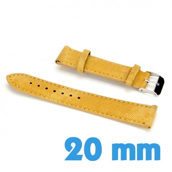 Bracelet Montre Cuir Synthétique 16 mm Jaune Boucle Couleur Or 