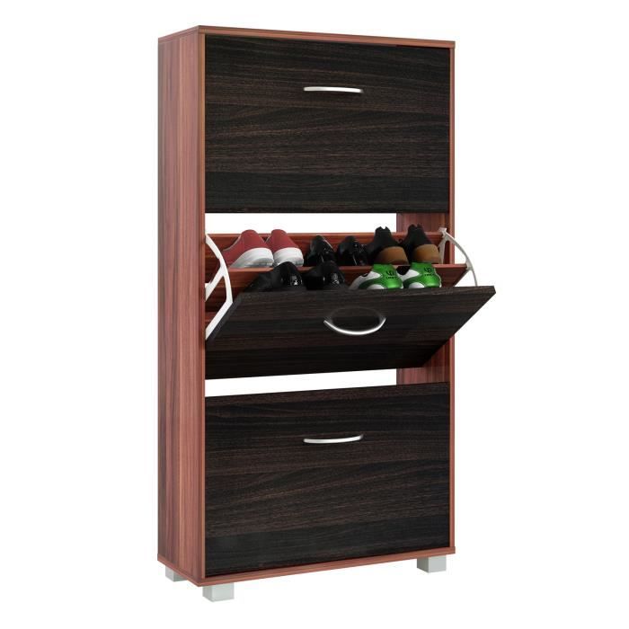 Meuble A Chaussures Avec 3 Battants Armoire Etagere A Chaussures Wenge Noir Achat Vente Meuble A