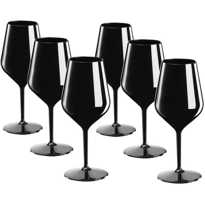 Lot de 6 verres à vin en plastique incassables Noir 46 cl[270] - Cdiscount  Maison