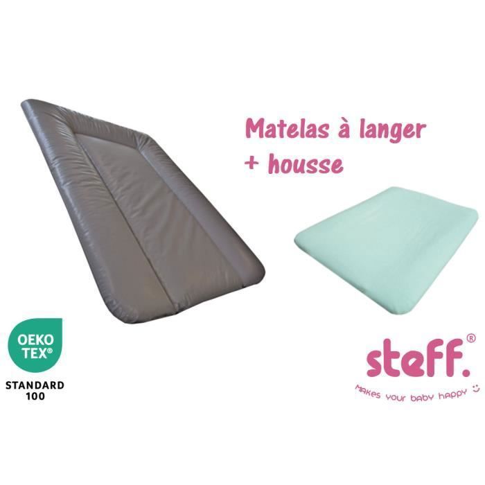 Matelas à langer taupe 50x70 cm + housse de matelas à langer vert