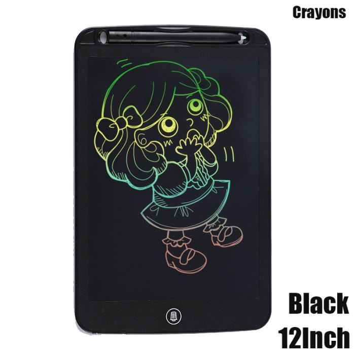 Tablette LCD 12 Pouces – Écriture Couleur, Réutilisable, Avec Stylet, Effacement 1 Bouton – 3-12 Ans