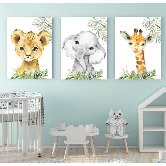 3 Affiches Animaux Chambre Bebe Fille Rose Tableau 30x40 Poster Girafe  Elephant Lion Mural Enfant Deco sans Cadre - Cdiscount Maison