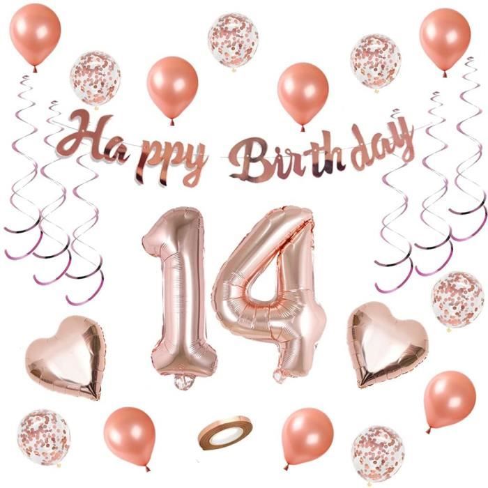 Decoration D Anniversaire 14 Ans Or Rose 14 Ans Pour Fille Ou Femme Ballons Gonflables A Suspendre Decoration D Ann 6 Cdiscount Maison