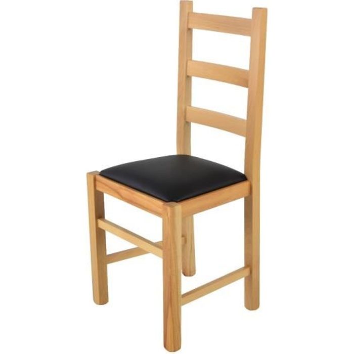 Tommychairs - Chaise cuisine RUSTICA structure en bois de hêtre peindré en naturelle assise en cuir artificiel noir