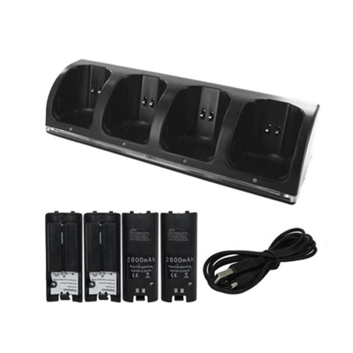 Jeux Station De Recharge + 4 Piles pour Wii avec LUMIÈRE LED