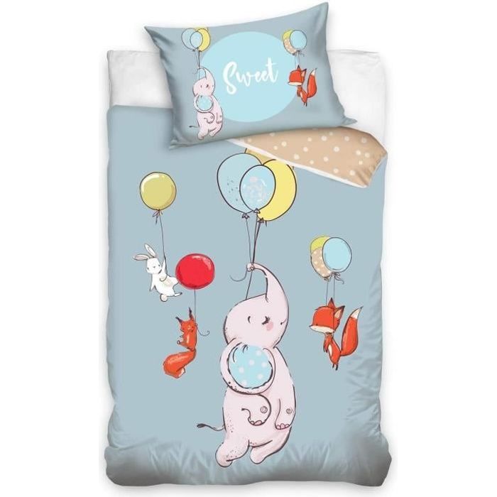 Elephant Parure De Lit Housse De Couette 100x135 Taie 40x60 Parure 100 Coton Pour Lit A Barreau Ou Lit Bebe Junior Evolutif Cdiscount Maison