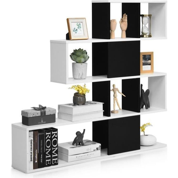COSTWAY Bibliothèque à 5 Niveaux 120x195x109 CM Étagère de Rangement avec Dispositif Anti-basculement et Patins Antidérapants Noir