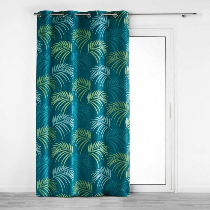 rideau a oeillets 140 x 260 cm polyester imprime blue vegetal bleu cdiscount maison