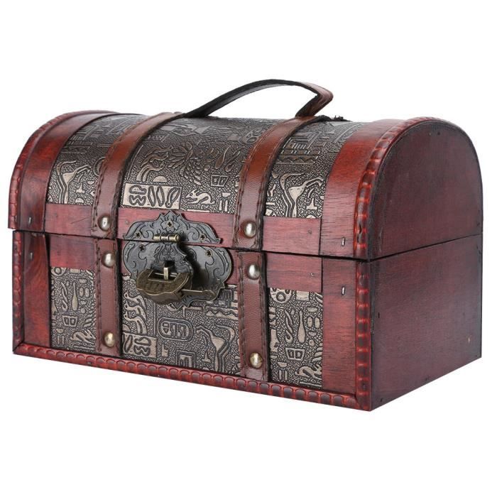 Coffre Au Trésor Vintage En Bois Avec Serrure - Petit Coffret Décoratif Pour Enfants, Bijoux Et Tirelire, 14.5x10.5x10.3cm