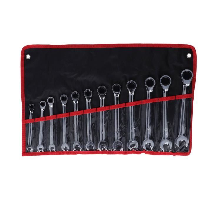 Jeu 12 Pièces Jeu De 12 Clés à Cliquet DURATECH - Tête Flexible 180°, 72 Dents, 8-19 Mm - Acier Cr-V - Coffret Clés Mixtes Tête Flexible