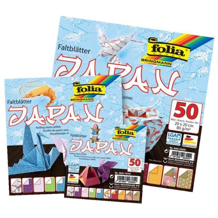 Paquet de 50 Feuilles de papier à plier Origami 10 x 10 cm 80g Motif JAPAN