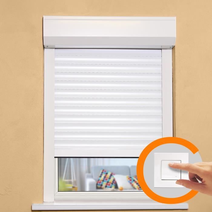 Volet roulant H140 x L100 cm en coffre aluminium PVC recoupable en largeur et hauteur - Manoeuvre électrique filaire - Coloris Blanc