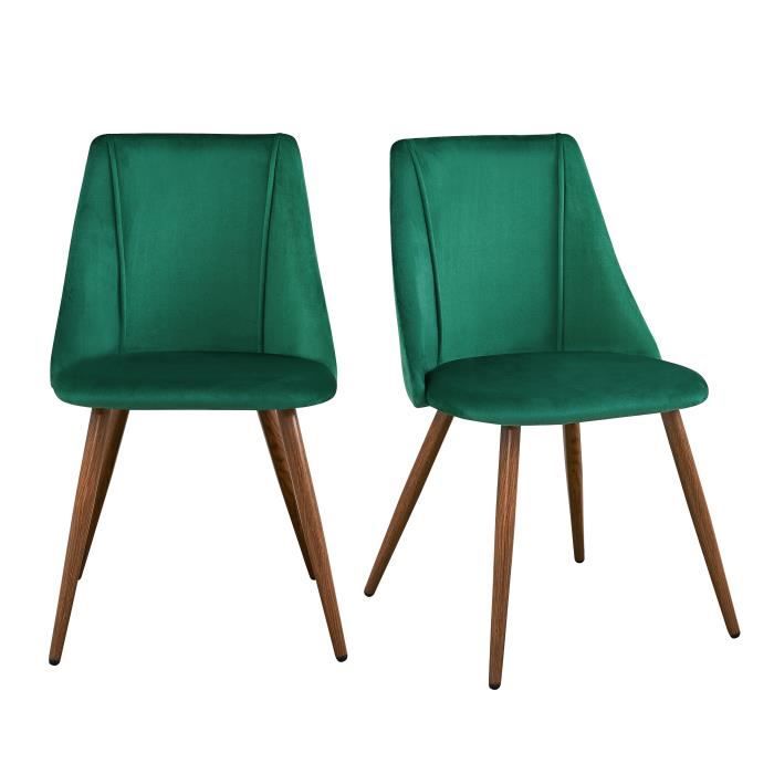 furniturer lot de 2 chaises de salle à manger scandinaves en velours avec dossier carré à double ligne, pour cuisine salon, vert fon