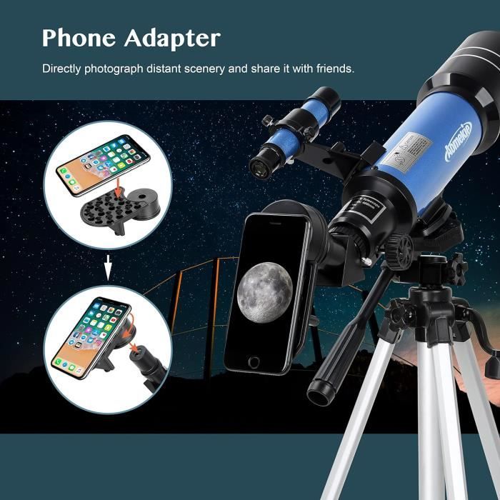 Télescope Enfant Débutant 50/360 Mm - Avec Sac à Dos, Adaptateur Smartphone, Trépied - Observation Lune & étoiles