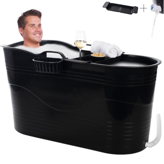 Baignoire Portable pour Adultes et Enfants - Hello Bath® - XL, 125x56x64cm - Seau Bain en Polypropylène (Couleur - Noir)