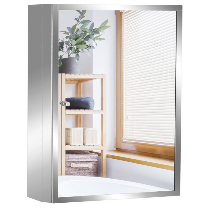 Armoire miroir murale de salle de bain acier inoxydable 3 niveaux de