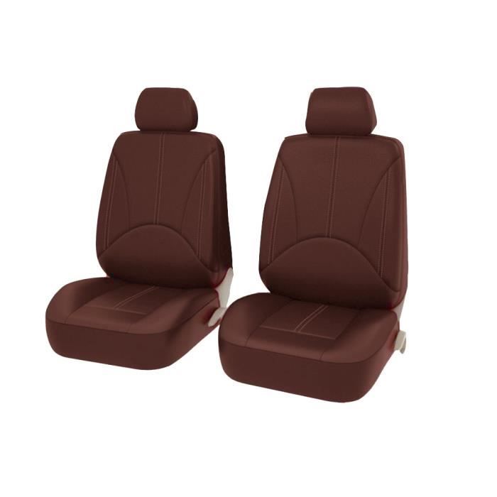 2 Places-Universel Housse De Siège Auto Avant En Cuir Pu Faux Cuir Couleur Unie Couver Siège De Protection De Voiture Caféa