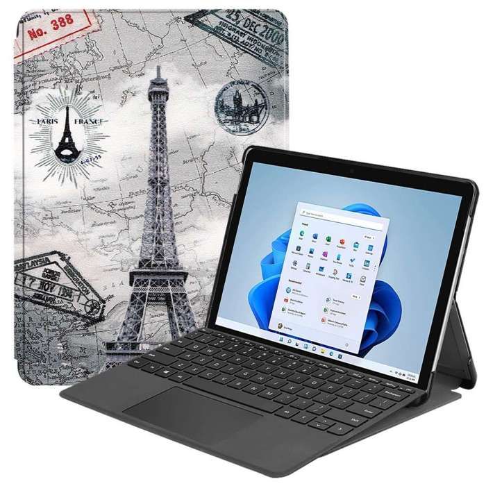 Housse etui pochette simili cuir avec coque interieure rigide pour Microsoft Surface Pro 8 13 pouces TOUR EIFFEL