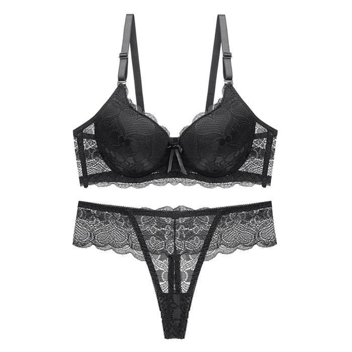 Soutien-gorge Push-Up Noir Dentelle Armatures - Nœud Satin - Taille 28A - Neuf Sans Étiquette
