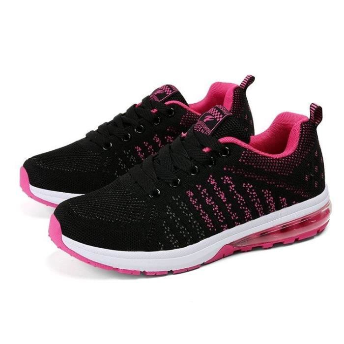 Chaussures De Tennis Femme D Ete Amortisseur Respirant Courir Leger Lacets Respirabilite Rose Cdiscount Sport