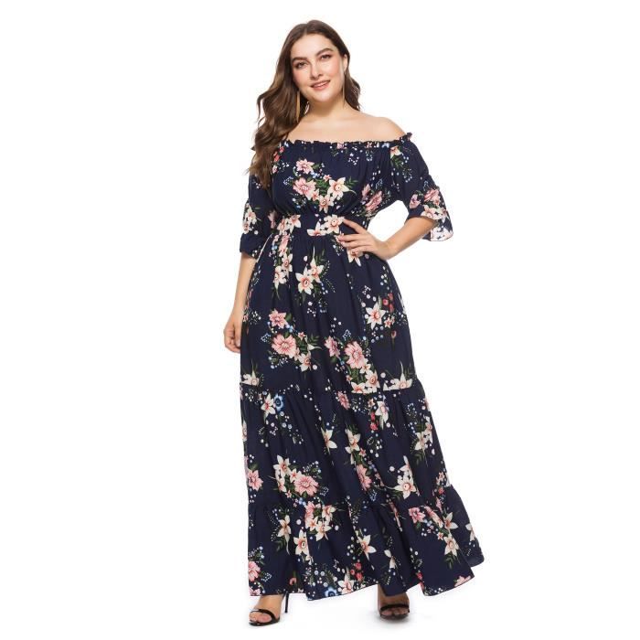 Maxi Robe Femme En Col Bateau Empire Imprime Fleur Grande Taille Xl 6xl Pour L Ete Bleu Fonce Bleu Fonce Achat Vente Robe Cdiscount