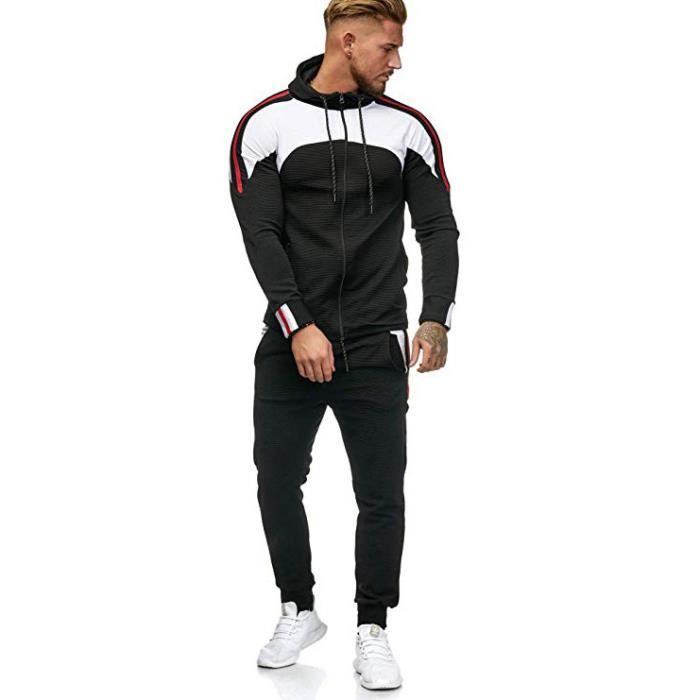 Tenue Sport Homme DéContracté Hooded Survetement Sport Ensemble Doux Chic  VêTement Complet Full Zip Sweat à Capuche Et Pantalon à Pois Printemps Et