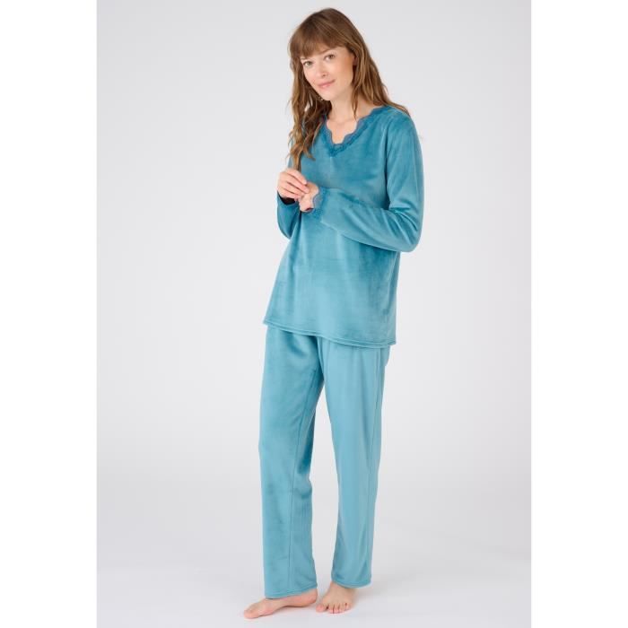 Pyjama femme Damart Pyjama dentelle velours Thermolactyl Turquoise fonce Turquoise fonce Cdiscount Pret a Porter