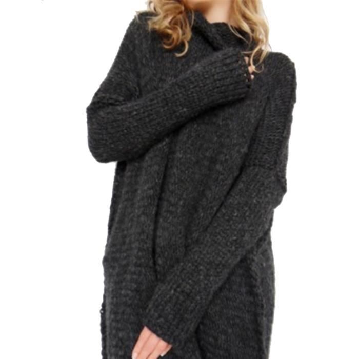 ISSHE Pull Long Maille Femme Pull Tunique Oversize Manches Longues Col Rond Ample Chaud Hiver Epais Pull Robe Habillé Sweater Loose Large Tricot Chandail Jumper Tops Automne 