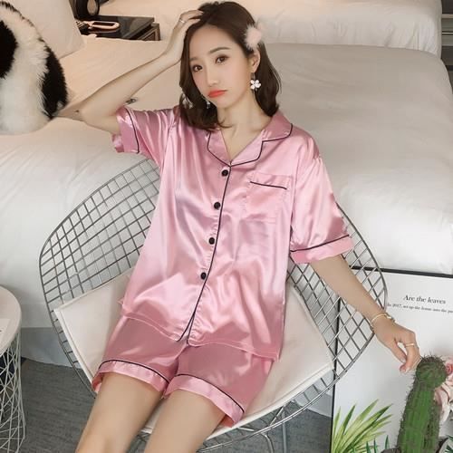 Pyjama en soie court,Pyjama en Satin de soie pour femmes, ensemble deux ...